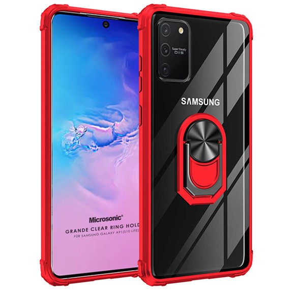 Microsonic Samsung Galaxy S10 Lite Kılıf Grande Clear Ring Holder Kırmızı 1