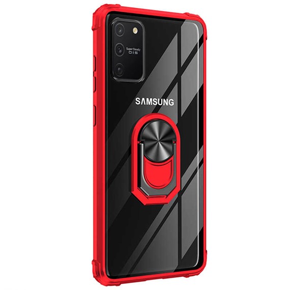 Microsonic Samsung Galaxy A91 Kılıf Grande Clear Ring Holder Kırmızı 2