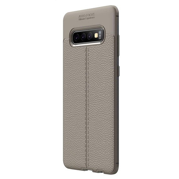Microsonic Samsung Galaxy S10 Plus Kılıf Deri Dokulu Silikon Gri 2