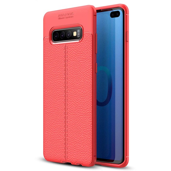 Microsonic Samsung Galaxy S10 Plus Kılıf Deri Dokulu Silikon Kırmızı 1