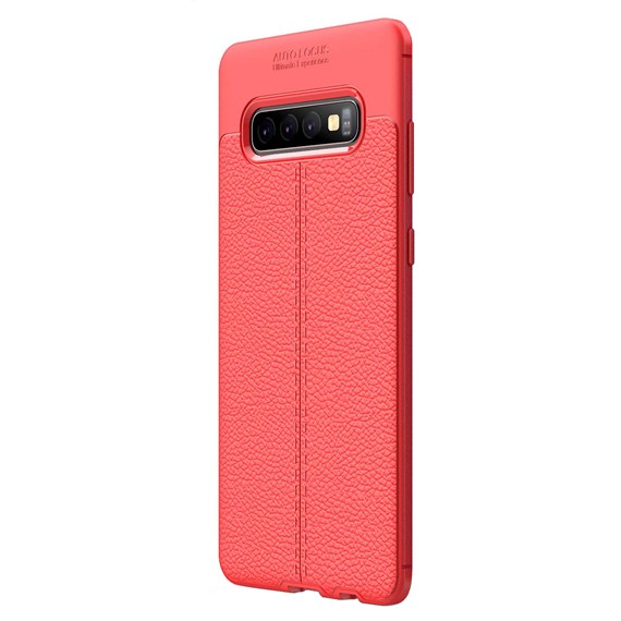 Microsonic Samsung Galaxy S10 Plus Kılıf Deri Dokulu Silikon Kırmızı 2