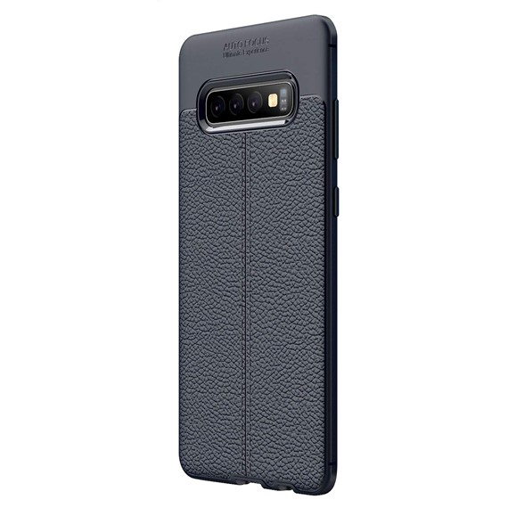 Microsonic Samsung Galaxy S10 Plus Kılıf Deri Dokulu Silikon Lacivert 2