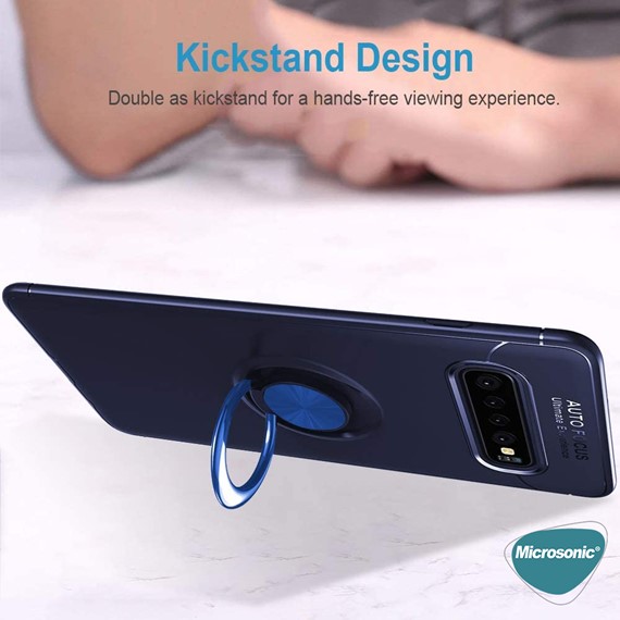 Microsonic Samsung Galaxy S10 Plus Kılıf Kickstand Ring Holder Siyah 4