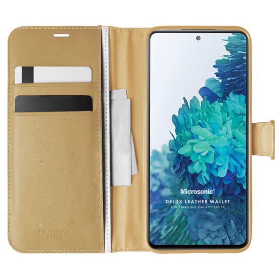 Microsonic Samsung Galaxy S20 FE Kılıf Delux Leather Wallet Gold 1