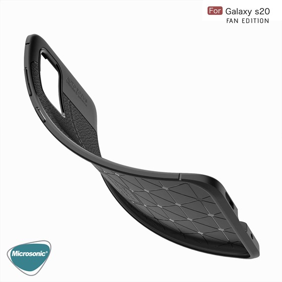 Microsonic Samsung Galaxy S20 FE Kılıf Deri Dokulu Silikon Siyah 4