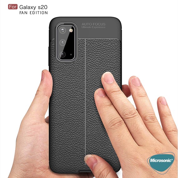 Microsonic Samsung Galaxy S20 FE Kılıf Deri Dokulu Silikon Siyah 5