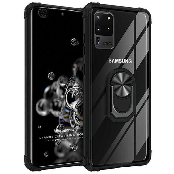 Microsonic Samsung Galaxy S20 Ultra Kılıf Grande Clear Ring Holder Siyah 1