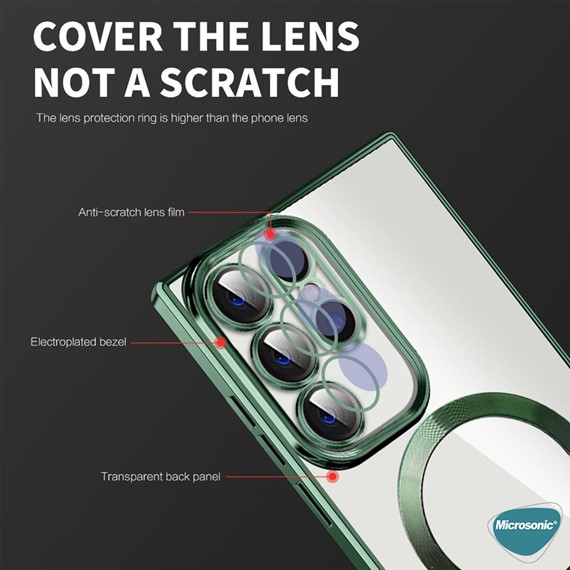 Microsonic Samsung Galaxy S22 Ultra Kılıf MagSafe Luxury Electroplate Koyu Yeşil 7