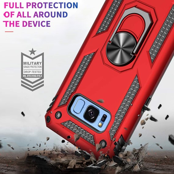Microsonic Samsung Galaxy S8 Plus Kılıf Military Ring Holder Kırmızı 3