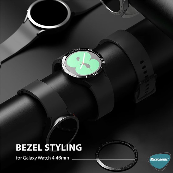 Microsonic Samsung Galaxy Watch 4 Classic 46MM Spor Koruyucu Metal Çerçeve Bezel Siyah 5