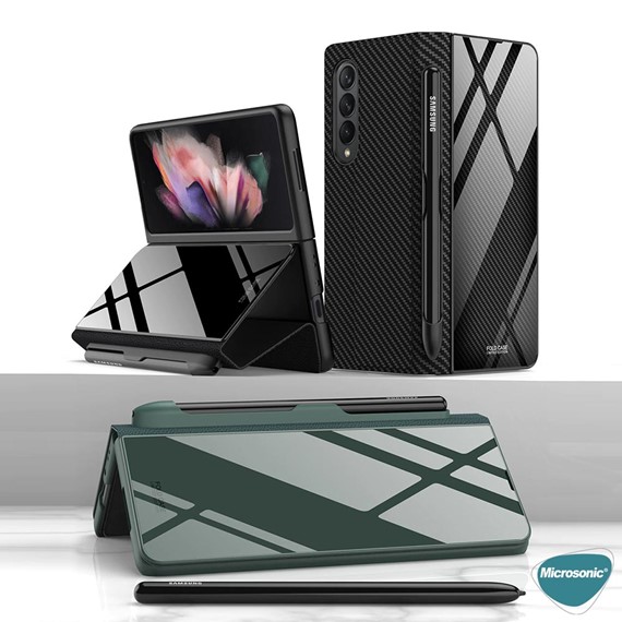 Microsonic Samsung Galaxy Z Fold 3 Kılıf Pencil Carbon BookStyle Siyah 2