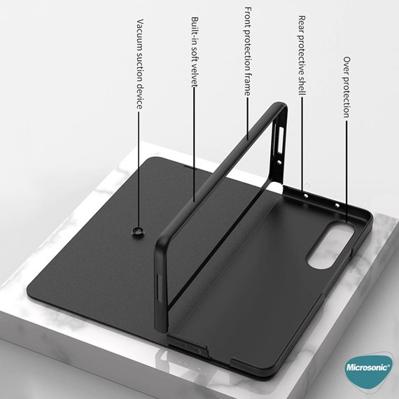 Microsonic Samsung Galaxy Z Fold 3 Kılıf Pencil Carbon BookStyle Siyah 4