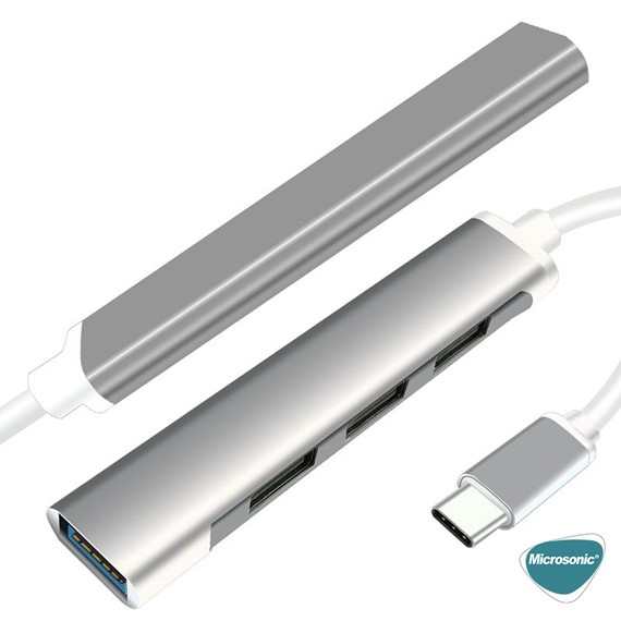 Microsonic Type-C to USB Hub 4 Port Female USB Type-C Dönüştürücü Adaptör Kablo Gri 5