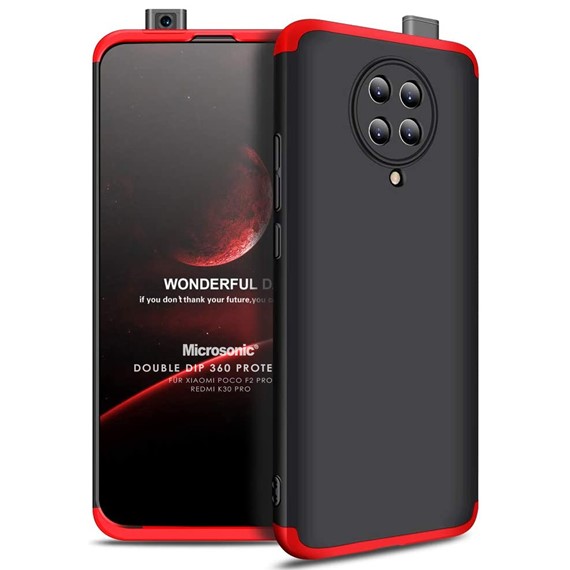 Microsonic Xiaomi Redmi K30 Pro Kılıf Double Dip 360 Protective Siyah Kırmızı 1