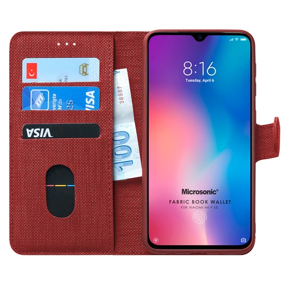Microsonic Xiaomi Mi 9 SE Kılıf Fabric Book Wallet Kırmızı 1