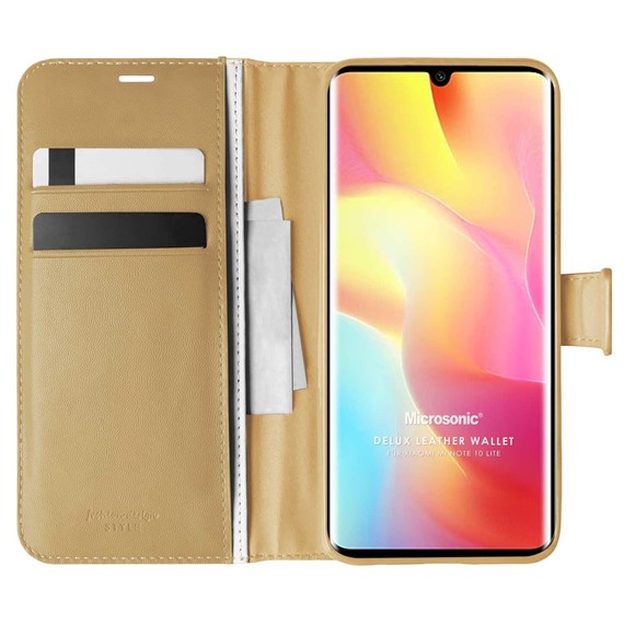 Microsonic Xiaomi Mi Note 10 Lite Kılıf Delux Leather Wallet Gold 1