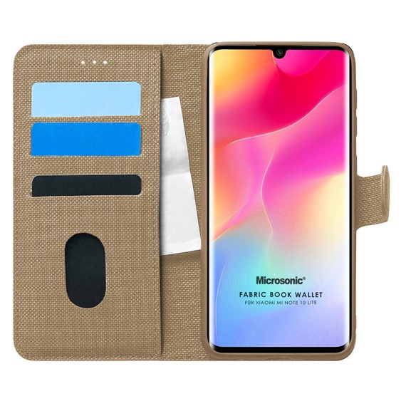 Microsonic Xiaomi Mi Note 10 Lite Kılıf Fabric Book Wallet Gold 1