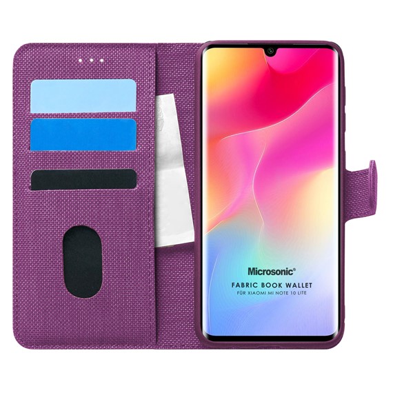 Microsonic Xiaomi Mi Note 10 Lite Kılıf Fabric Book Wallet Mor 1