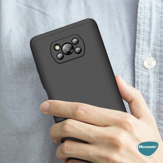 Microsonic Xiaomi Poco X3 NFC Kılıf Double Dip 360 Protective Siyah Gri 6