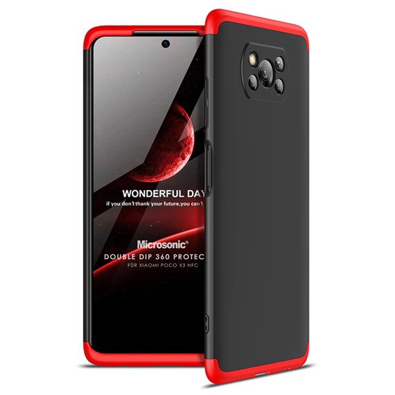 Microsonic Xiaomi Poco X3 NFC Kılıf Double Dip 360 Protective Siyah Kırmızı 1