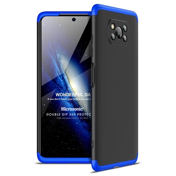 Microsonic Xiaomi Poco X3 NFC Kılıf Double Dip 360 Protective Siyah Mavi 1