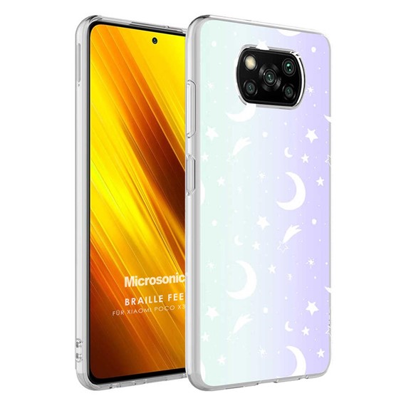 Microsonic Xiaomi Poco X3 NFC Braille Feel Desenli Kılıf Moon 1