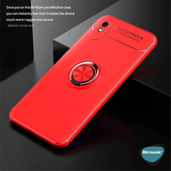 Microsonic Xiaomi Redmi 9A Kılıf Kickstand Ring Holder Kırmızı 5