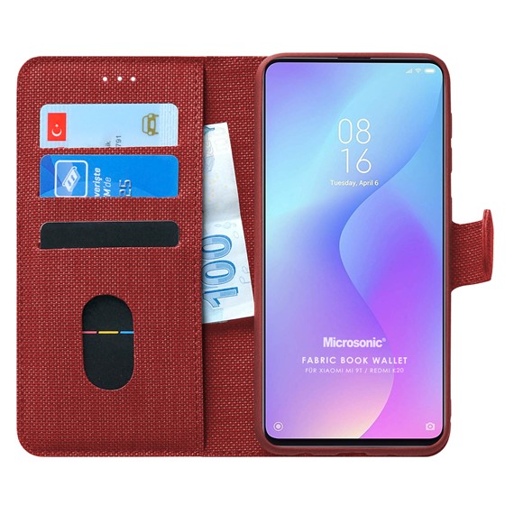 Microsonic Xiaomi Redmi K20 Kılıf Fabric Book Wallet Kırmızı 1
