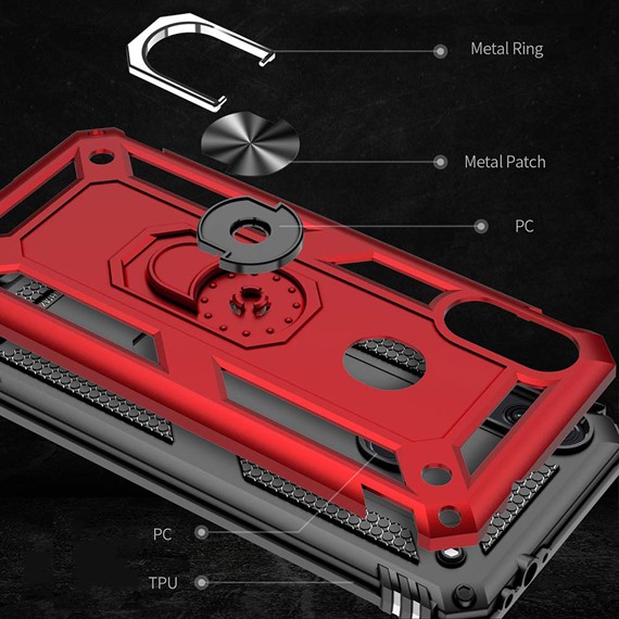 Microsonic Xiaomi Redmi Note 7 Kılıf Military Ring Holder Kırmızı 5