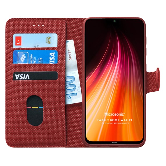 Microsonic Xiaomi Redmi Note 8 Kılıf Fabric Book Wallet Kırmızı 1