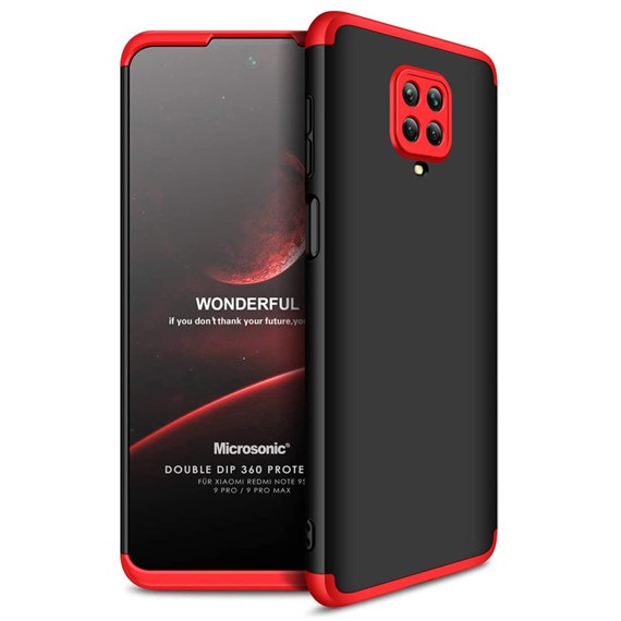 Microsonic Xiaomi Redmi Note 9 Pro Kılıf Double Dip 360 Protective Siyah Kırmızı 1