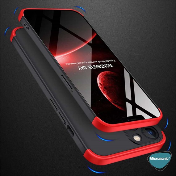 Microsonic Apple iPhone 13 Kılıf Double Dip 360 Protective Siyah Kırmızı 5