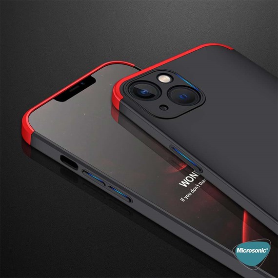 Microsonic Apple iPhone 13 Mini Kılıf Double Dip 360 Protective Siyah Kırmızı 6