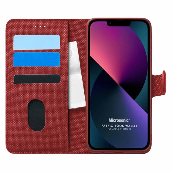Microsonic Appple iPhone 13 Kılıf Fabric Book Wallet Kırmızı 1