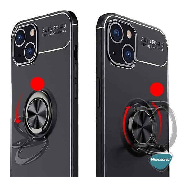 Microsonic Apple iPhone 13 Kılıf Kickstand Ring Holder Lacivert 6