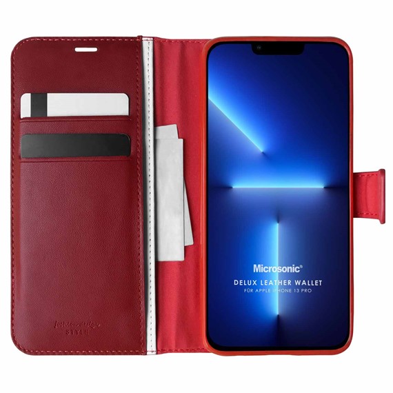 Microsonic Apple iPhone 13 Pro Kılıf Delux Leather Wallet Kırmızı 1