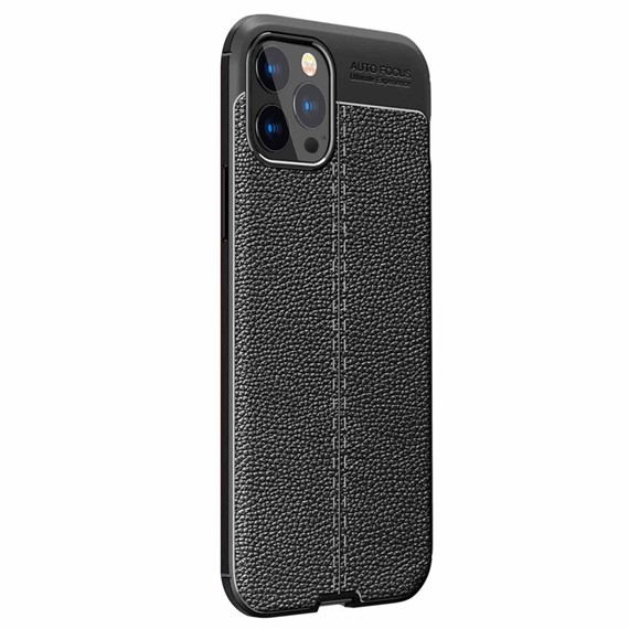 Microsonic Apple iPhone 13 Pro Max Kılıf Deri Dokulu Silikon Siyah 2