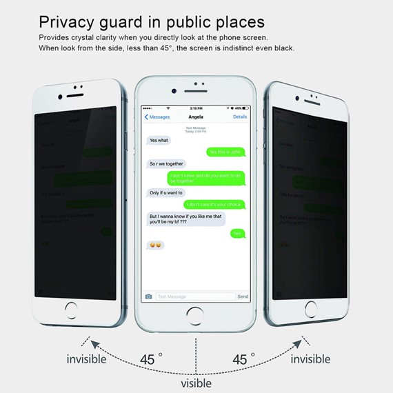 Microsonic Apple iPhone 7 Plus Privacy 5D Gizlilik Filtreli Cam Ekran Koruyucu Beyaz 2