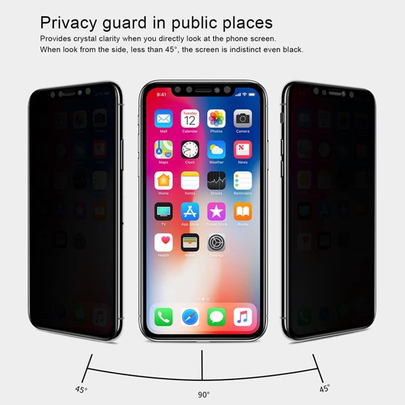 Microsonic Apple iPhone X Privacy 5D Gizlilik Filtreli Cam Ekran Koruyucu Siyah 2