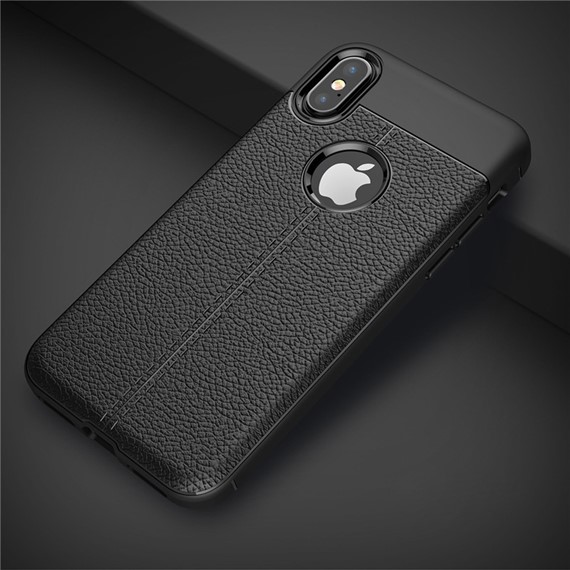Microsonic Apple iPhone X Kılıf Deri Dokulu Silikon Siyah 3