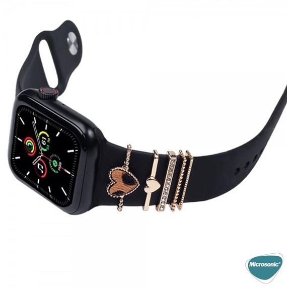 Microsonic Apple Watch SE 2022 44mm Kordon Süsü Charm Kalp Ve Nazar Boncuğu 5