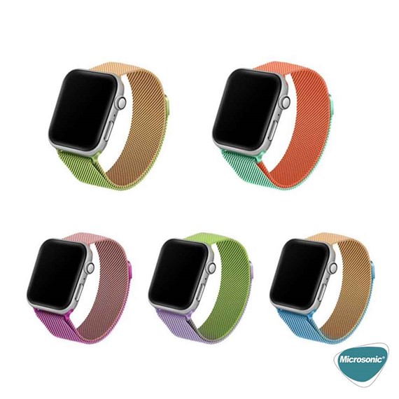 Microsonic Apple Watch SE 44mm Kordon Dual Color Luxe Metal Twist Yeşil Turuncu 5