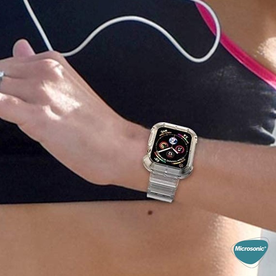 Microsonic Apple Watch SE 44mm Kordon Transparent Clear Band Siyah 6