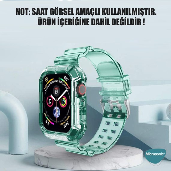 Microsonic Apple Watch SE 2022 40mm Kordon Transparent Clear Band Yeşil 2