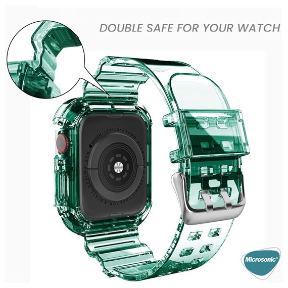Microsonic Apple Watch Series 7 45mm Kordon Transparent Clear Band Yeşil 3