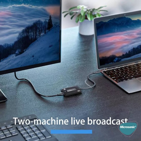 Microsonic 4K HD Video Capture Kablo USB Hdmi Adaptör Çevirici Siyah 3