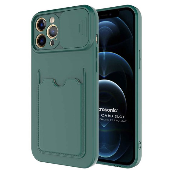 Microsonic Apple iPhone 12 Pro Max Kılıf Inside Card Slot Koyu Yeşil 1