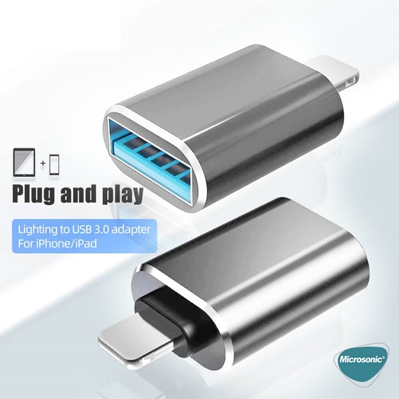 Microsonic Lightning to OTG Adapter Lightning iPhone iPad Dişi USB Dönüştürücü Adaptör Gri 2