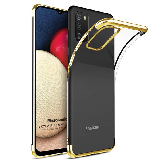 Microsonic Samsung Galaxy A02s Kılıf Skyfall Transparent Clear Gold 1
