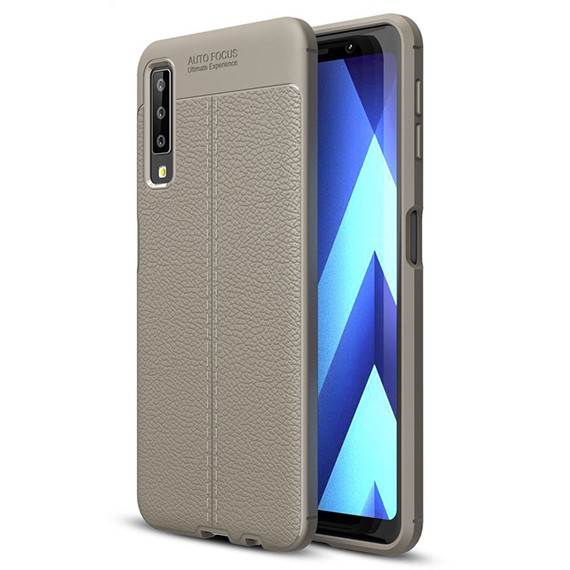 Microsonic Samsung Galaxy A7 2018 Kılıf Deri Dokulu Silikon Gri 1